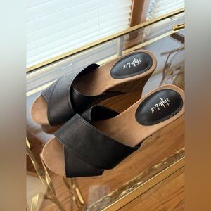 Style & Co. Black Cross-Band Wedge Slide Sandals